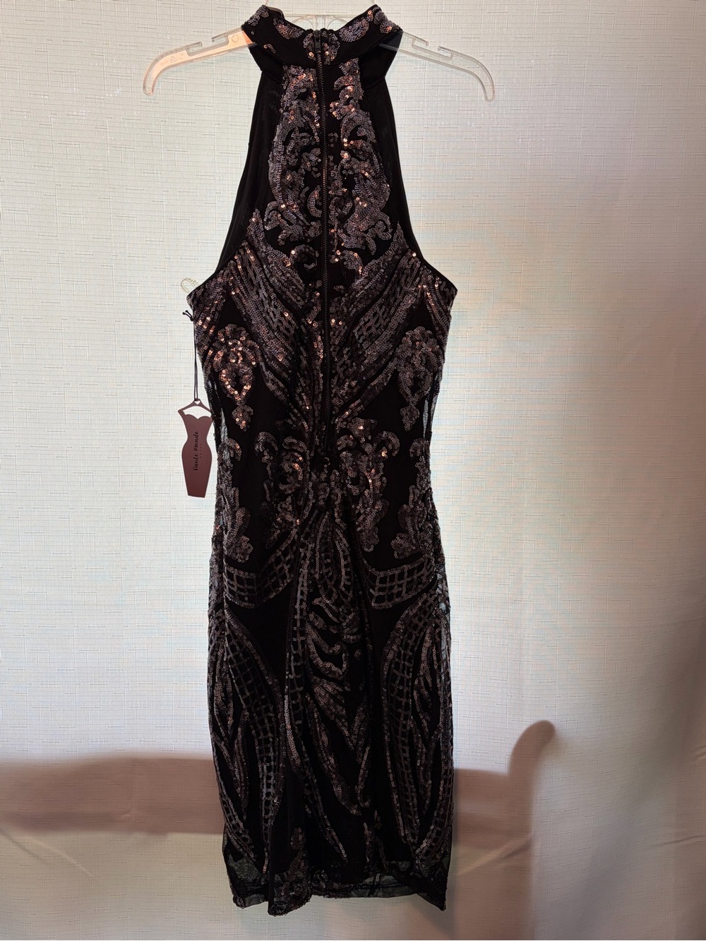 Haute Monde Black Sequin Halter-Style Evening Dress